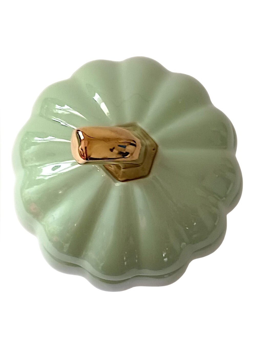 Martha Stewart Pumpkin Canister Sage Green Gold Ceramic Fall Harvest Candy Dish - Picture 6 of 16